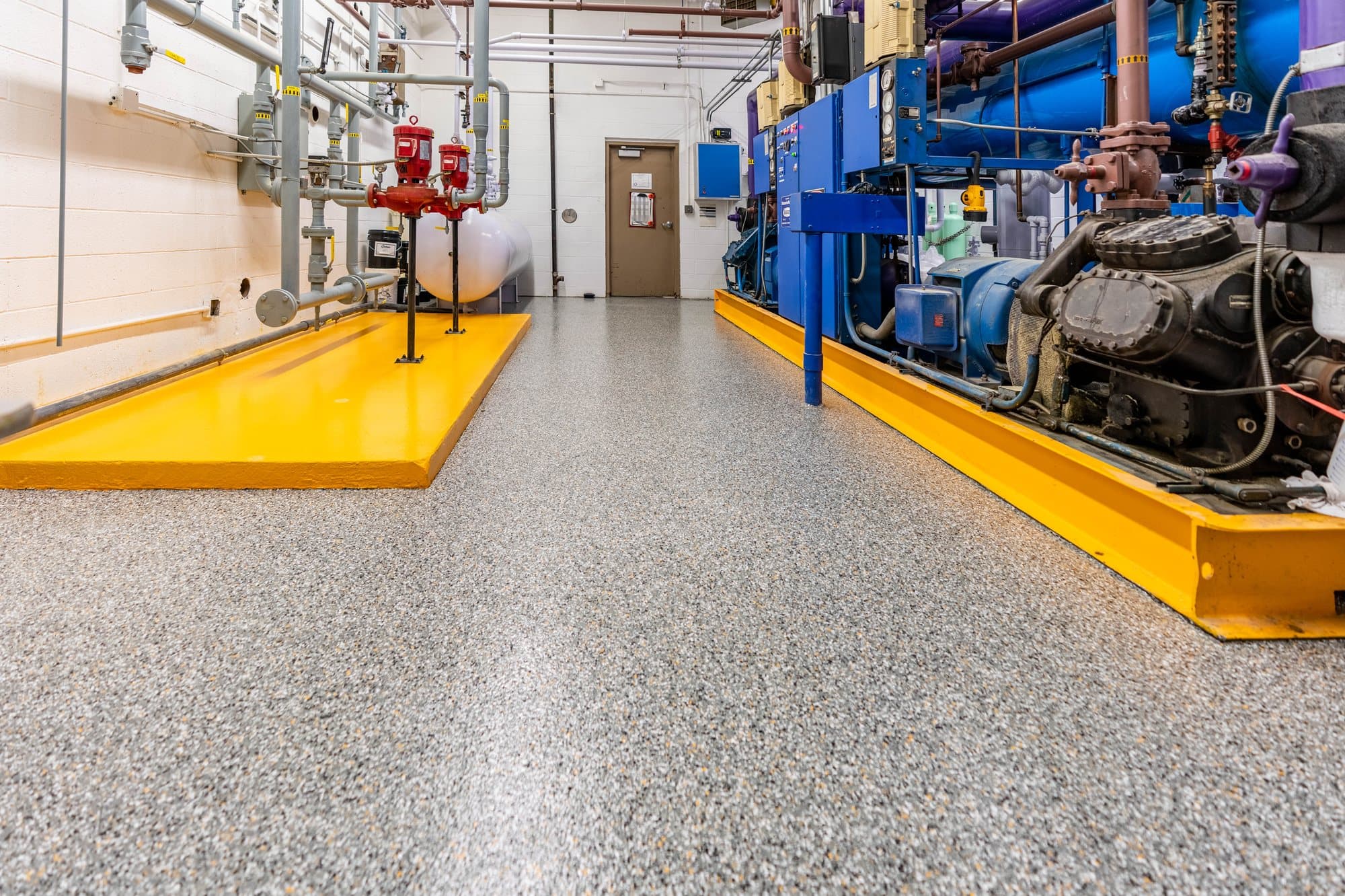 Clean coated floor in a mechanical equipment room