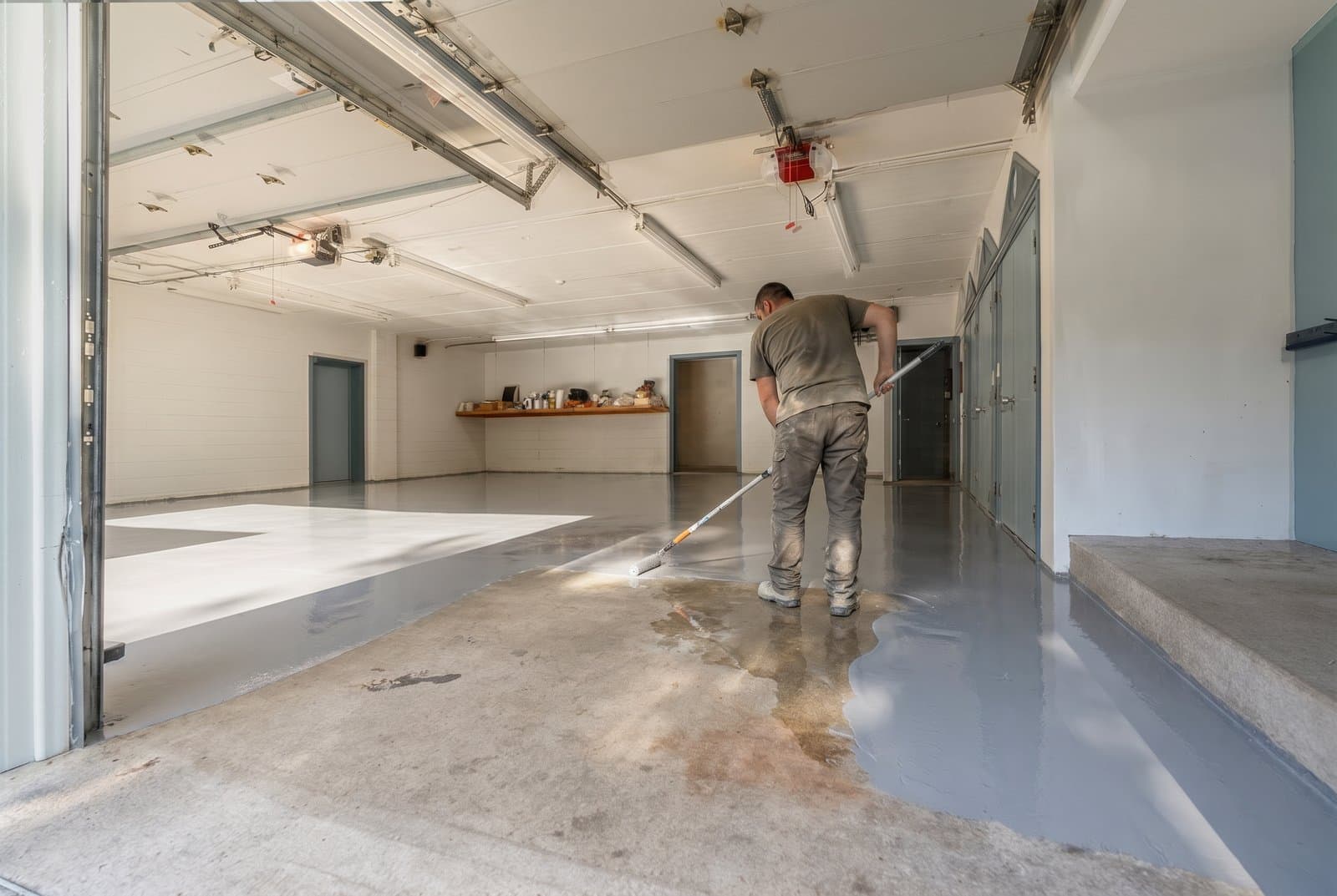 Coat stage of a Penntek floor coating install